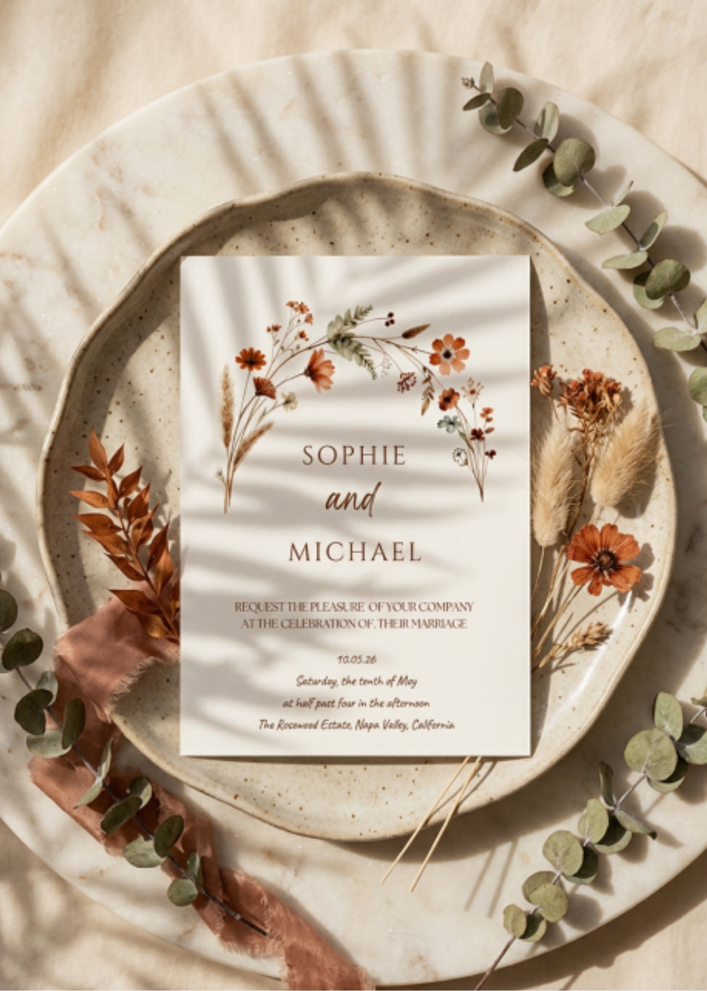 Rustic Floral Wedding Invitation | Editable Digital Template