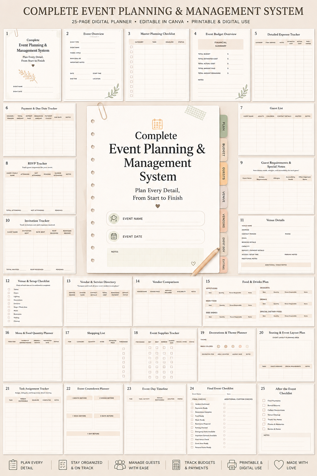The Ultimate Event Planner & Organizer — 25 Canva Editable Templates