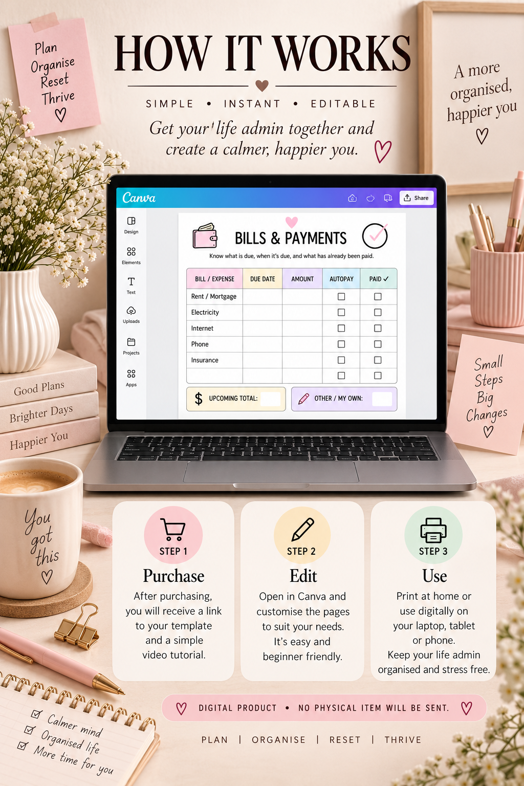 Life Admin Reset Kit | 10-Page Printable Life Organizer | Bills, Tasks, Renewals, Important Dates & Everyday Admin