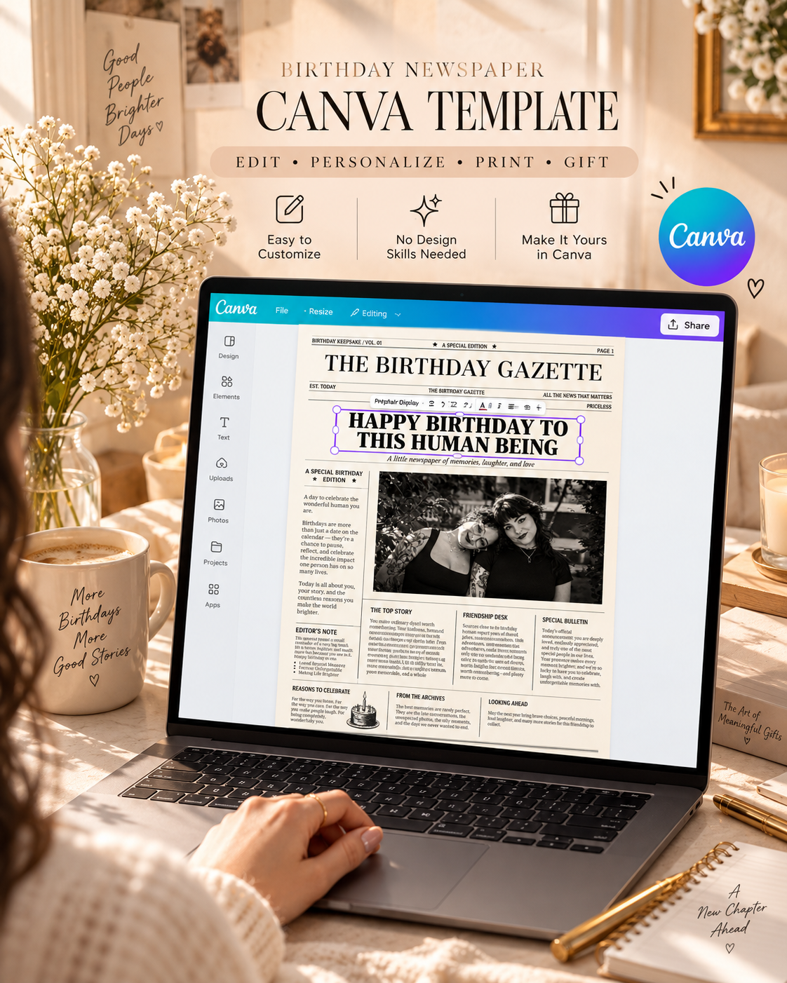Personalized Birthday Newspaper Canva Template