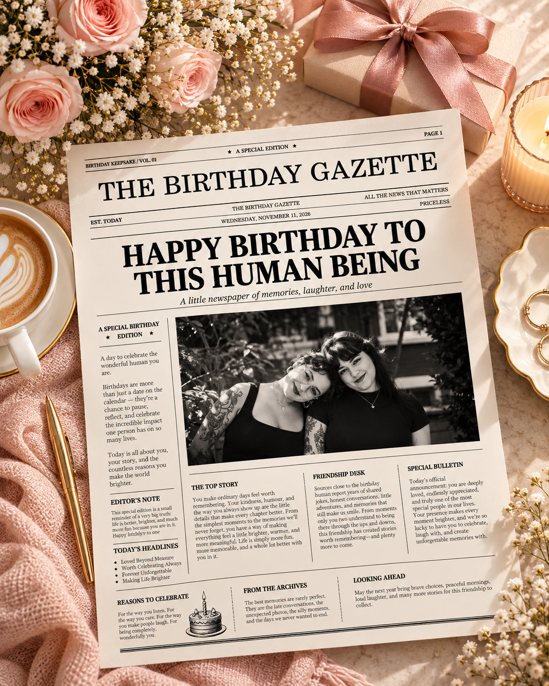 Personalized Birthday Newspaper Canva Template