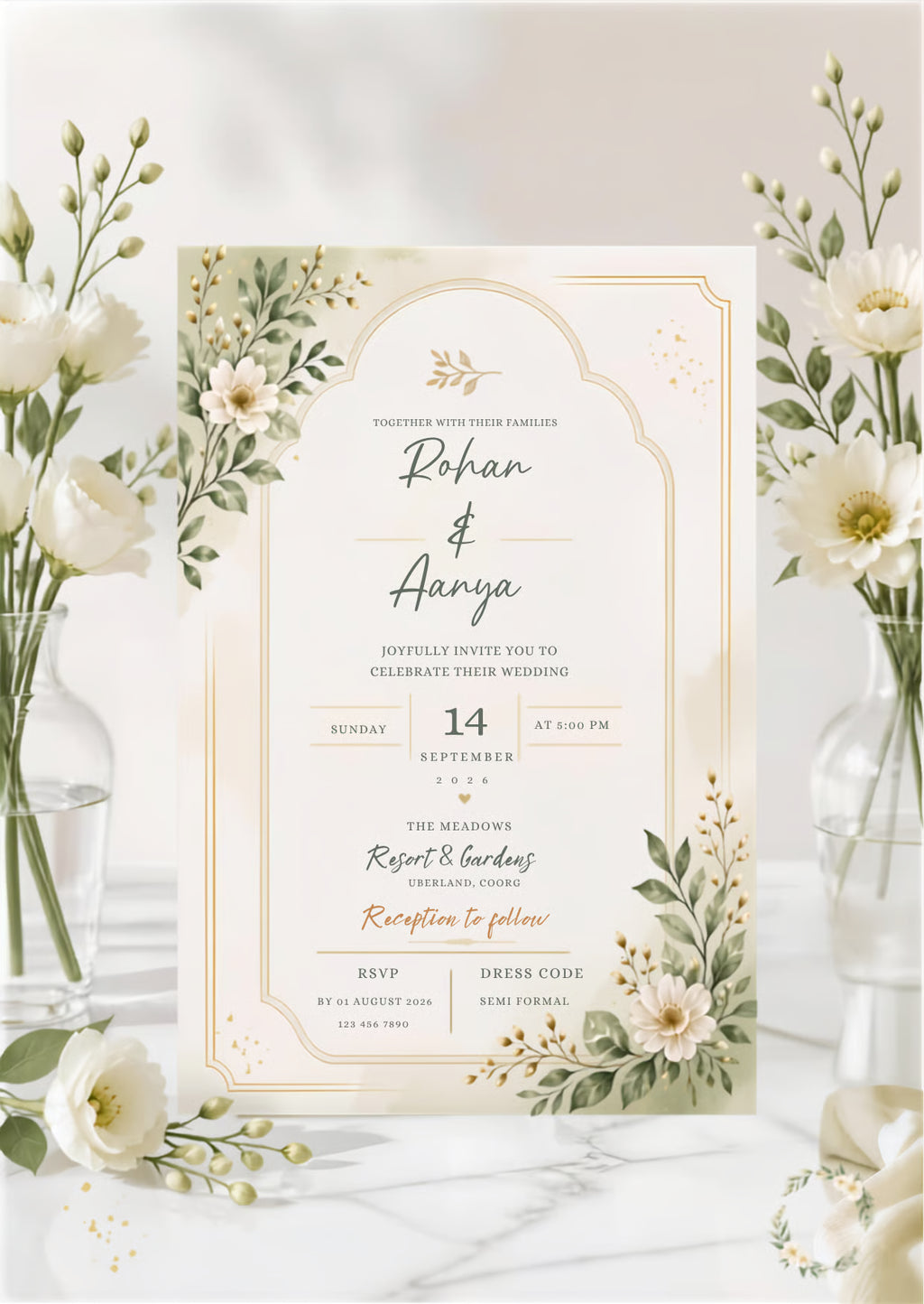 Elegant Botanical Wedding Invitation | Editable Canva Template