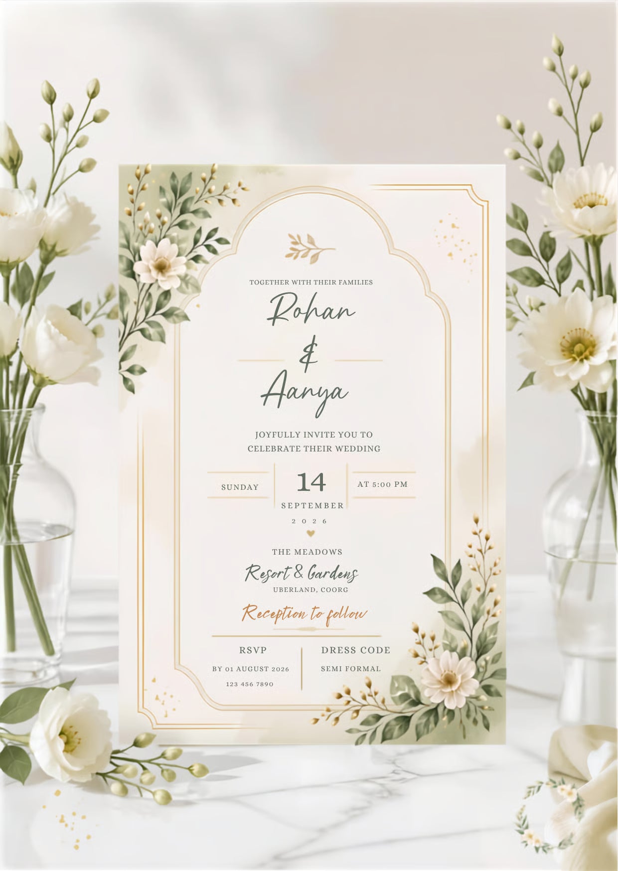 Elegant Botanical Wedding Invitation | Editable Canva Template