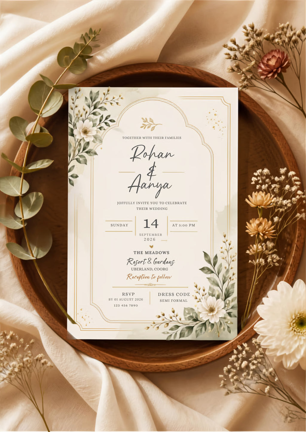 Elegant Botanical Wedding Invitation | Editable Canva Template